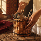 Kashmir Willow Wicker Cutlery Caddy, The Wicker House. Handmade in India by House of Taraasha.