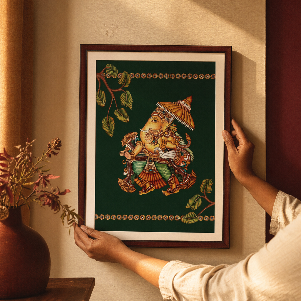 Kerala Mural Ganesha Temple Art Print, The Art Wall. Handmade in India by House of Taraasha.