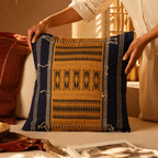 Naga Tribal Backstrap-Woven Mustard and Black Cushion Cover, The Living Room. Handmade in India by House of Taraasha.