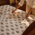 Ornate Florals Rust and Maroon Reversible Quilt, The Linen Room. Handmade in India by House of Taraasha.