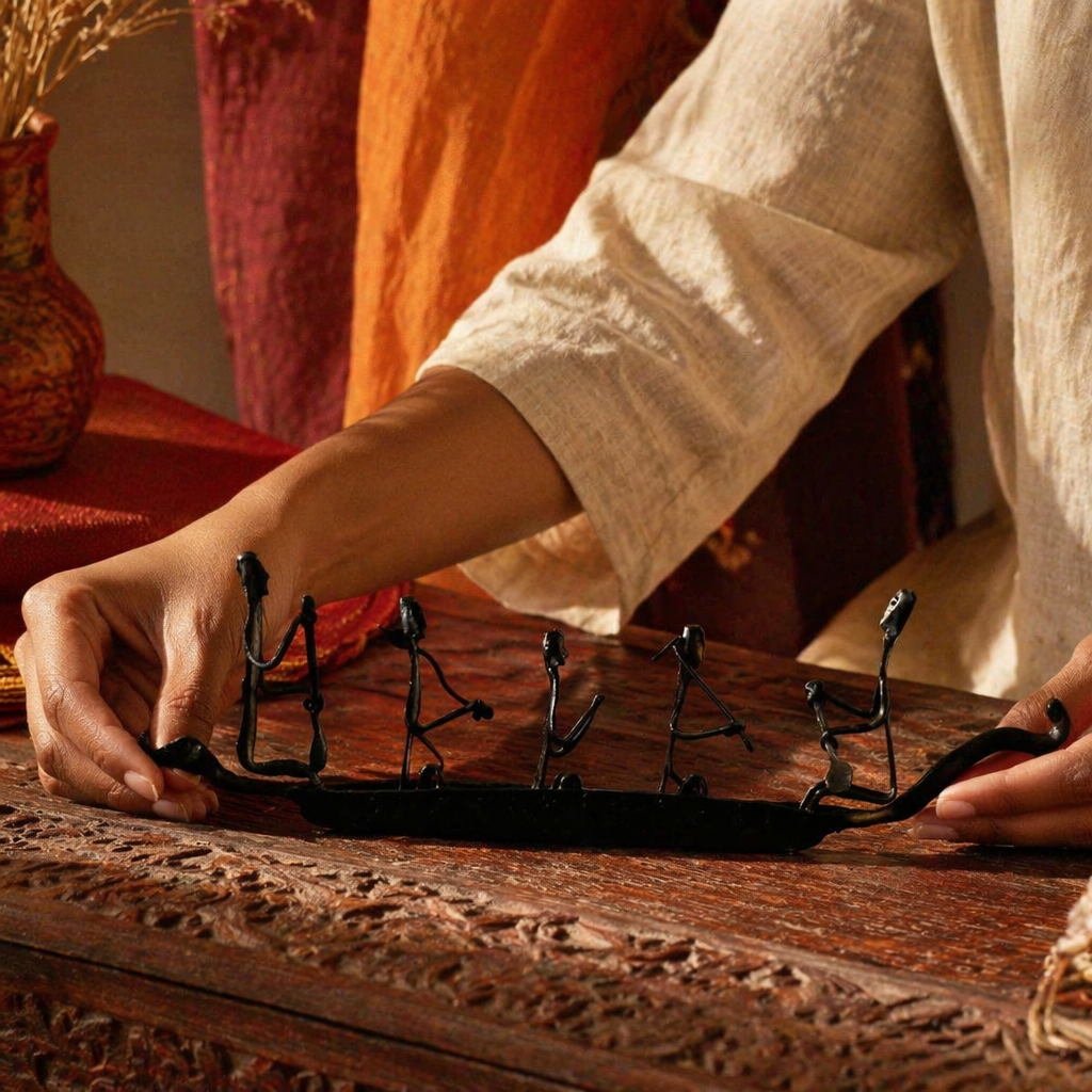 Bastar Naav Wrought Iron Tribal Boat, Tribal Stories. Handmade in India by House of Taraasha.