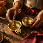 Moradabad Brass Tea Strainer with Rest, The Brass Atelier. Handmade in India by House of Taraasha.