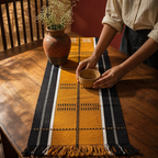 Naga Backstrap-Woven Runner Mustard and Black, The Gathered Table. Handmade in India by House of Taraasha.