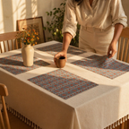 Green & Dusty Pink Floral Cotton Table Mat, The Gathered Table. Handmade in India by House of Taraasha.