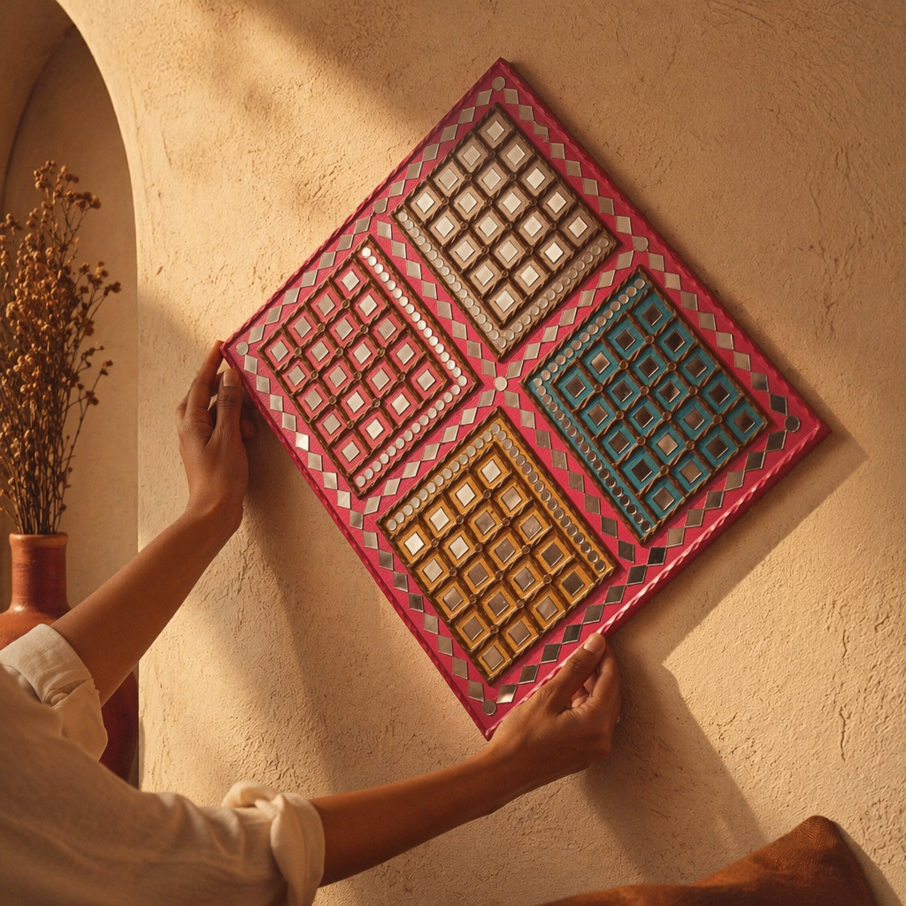 Lippan Dazzle Multicolour Mud and Mirror Wall Art, The Art Wall. Handmade in India by House of Taraasha.