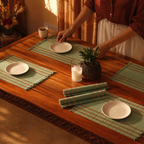 Aqua Green & Beige Madur Grass Table Mat, The Gathered Table. Handmade in India by House of Taraasha.