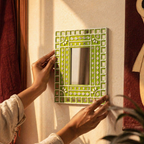 Lime Green Lippan Mirror Kutch Clay and Glass, The Art Wall. Handmade in India by House of Taraasha.