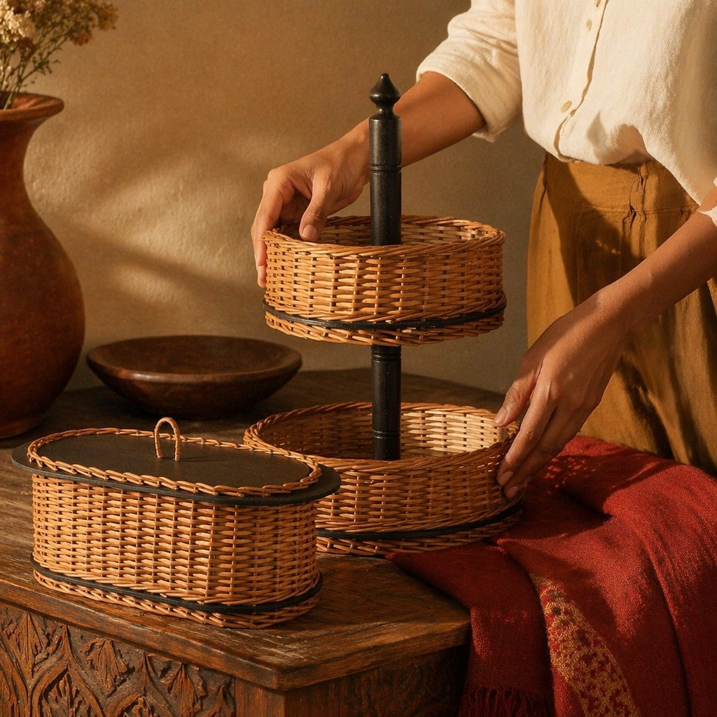 Kashmiri Willow Wicker Bread Box & Fruit Basket, The Wicker House. Handmade in India by House of Taraasha.