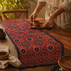 Ajrakh Red Block-Printed Cotton Table Runner, The Gathered Table. Handmade in India by House of Taraasha.