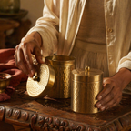 Moradabad Hammered Pure Brass Dabba, Large, The Brass Atelier. Handmade in India by House of Taraasha.