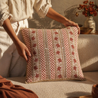 Ivory and Rust Hand Block-Printed Floral Cushion Cover. Handmade in India by House of Taraasha.