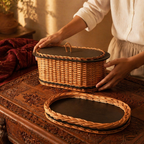 Kashmiri Willow Wicker Bread Box & Serving Tray, The Brass Atelier. Handmade in India by House of Taraasha.