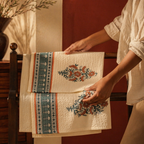 Peach and Teal Hand Block-Printed Waffle Cotton Towel Set, The Linen Room. Handmade in India by House of Taraasha.