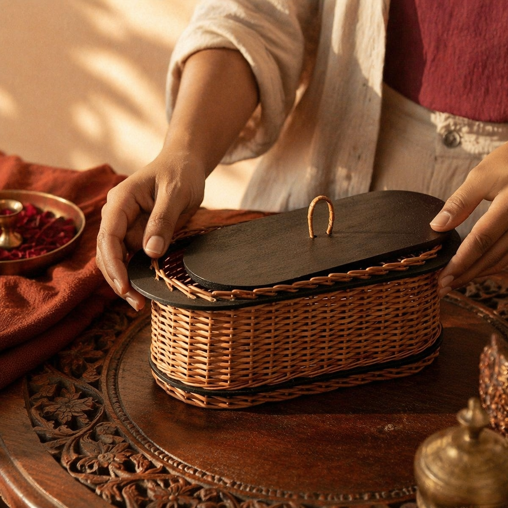 Kashmir Willow Wicker Bread Box, The Wicker House. Handmade in India by House of Taraasha.