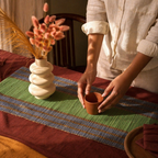 Madur Teal & Blue Handwoven Grass Runner, The Gathered Table. Handmade in India by House of Taraasha.