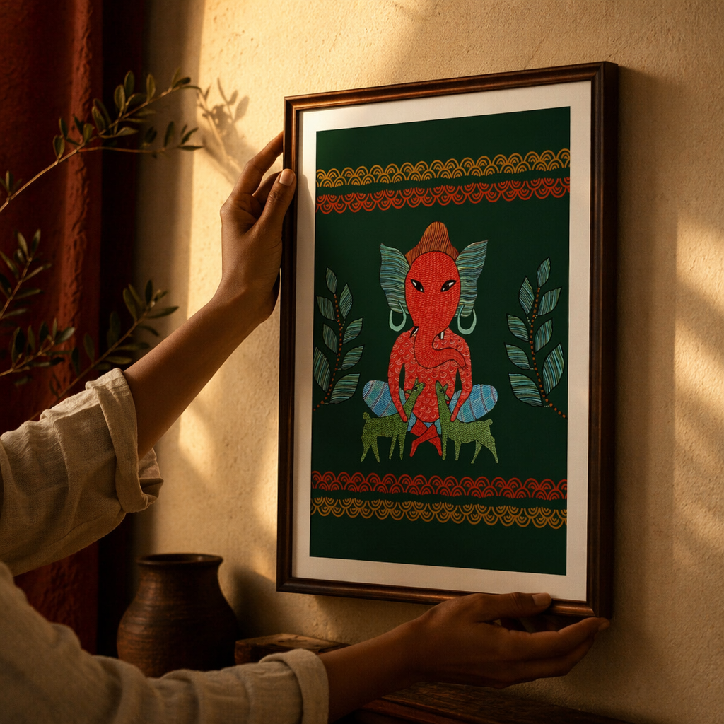 Gond Forest Ganesha Tribal Art Print, The Art Wall. Handmade in India by House of Taraasha.