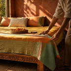 Marigold Citrine Yellow and Green Woven Bed Cover, The Linen Room. Handmade in India by House of Taraasha.