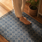Dabu Mud-Resist Indigo Block-Printed Cotton Rug, The Woven Floor. Handmade in India by House of Taraasha.