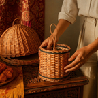 Kashmir Willow Cloche Platter & Cutlery Caddy, The Wicker House. Handmade in India by House of Taraasha.