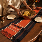 Naga Backstrap-Woven Runner Tangerine and Black, The Gathered Table. Handmade in India by House of Taraasha.