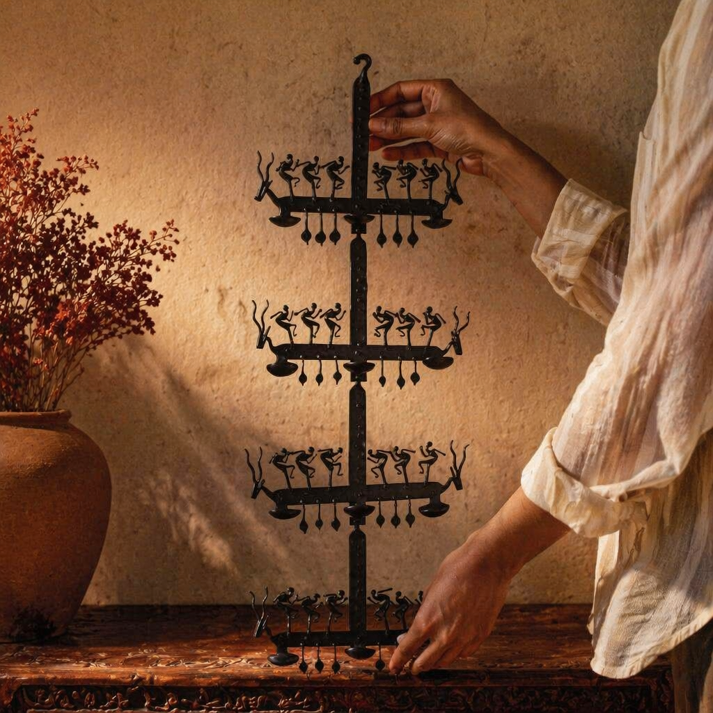 Bastar Lohshilp Wrought Iron Tribal Stand, Tribal Stories. Handmade in India by House of Taraasha.