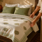 Ornate Trees Reversible Block-Printed Quilt, The Linen Room. Handmade in India by House of Taraasha.