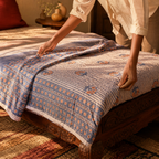 Dusty Pink & Blue Reversible Mulmul Quilt, The Linen Room. Handmade in India by House of Taraasha.