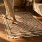 Green and Dusty Pink Royal Courtyards Floral Rug, The Woven Floor. Handmade in India by House of Taraasha.