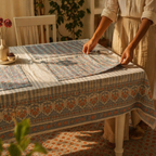 Blue & Dusty Pink Floral Cotton Tablecloth & Mat Set, The Gathered Table. Handmade in India by House of Taraasha.