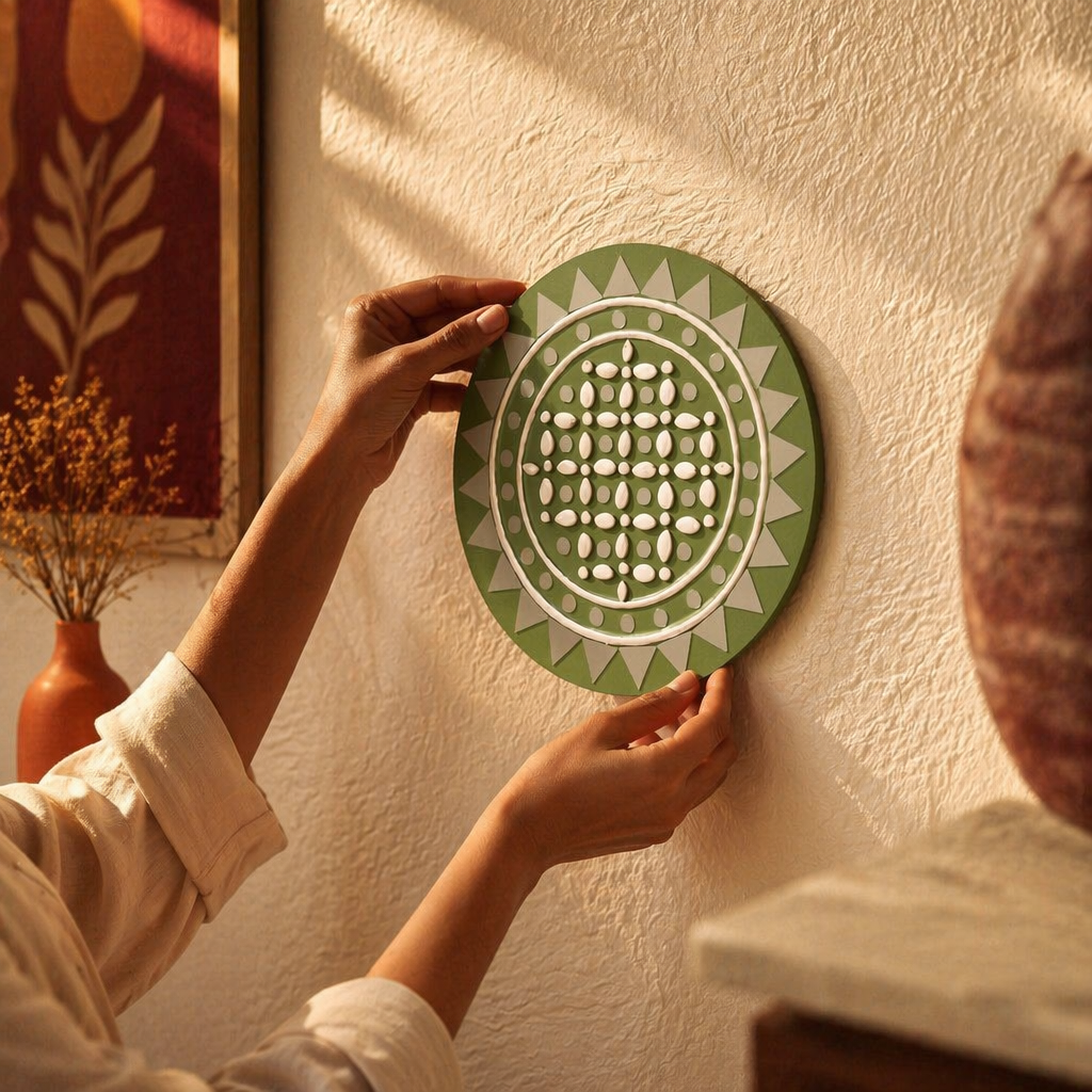 Olive Lippan Mud & Mirror Wall Disc, The Art Wall. Handmade in India by House of Taraasha.