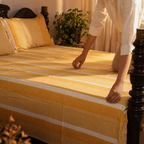 Mustard & Off-White Textured Cotton Bedsheet, The Linen Room. Handmade in India by House of Taraasha.