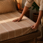 Taupe & Wine Textured Sanganer Bedsheet, The Linen Room. Handmade in India by House of Taraasha.