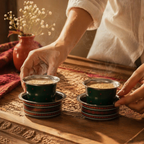 Kanjeevaram Enamel Steel Coffee Dabara Set, The Brass Atelier. Handmade in India by House of Taraasha.