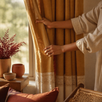 Reversible Mustard and Off-White Door Curtain, The Draped Window. Handmade in India by House of Taraasha.