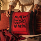 Naga Tribal Backstrap-Woven Red and Black Cushion Cover, The Living Room. Handmade in India by House of Taraasha.