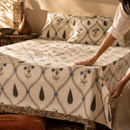 Cypress Blue Hand-Printed Floral Bedsheet, The Linen Room. Handmade in India by House of Taraasha.