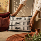 Naga Monochrome Backstrap-Loom Woven Rectangular Cushion Cover, The Living Room. Handmade in India by House of Taraasha.