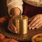 Moradabad Hammered Pure Brass Dabba, Medium, The Brass Atelier. Handmade in India by House of Taraasha.