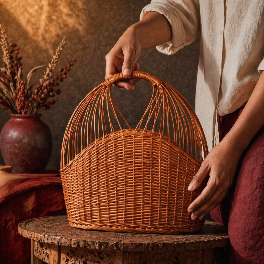 Keani Keam Kashmiri Willow Wicker Basket, The Wicker House. Handmade in India by House of Taraasha.