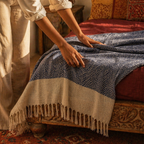 Chevron Blue Handwoven Pure Cotton Throw, The Linen Room. Handmade in India by House of Taraasha.