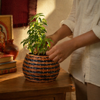 Indigo and Brown Kashmiri Willow Wicker Planter, The Art Wall. Handmade in India by House of Taraasha.
