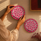 Pink Lippan Round Wall Medallions Pair, The Art Wall. Handmade in India by House of Taraasha.