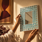 Turquoise Lippan Mirror Kutch Mud and Glass, The Art Wall. Handmade in India by House of Taraasha.