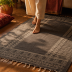 Jaipuri Grey Hand-Printed Cotton Floor Rug, The Woven Floor. Handmade in India by House of Taraasha.
