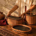 Kashmiri Willow Wicker Bread, Tray & Cutlery Set, The Brass Atelier. Handmade in India by House of Taraasha.