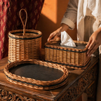 Kashmir Willow Tray, Cutlery Caddy & Tissue Box, The Brass Atelier. Handmade in India by House of Taraasha.