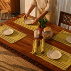 Madur Grass Woven Table Mats Lemon Yellow, The Gathered Table. Handmade in India by House of Taraasha.