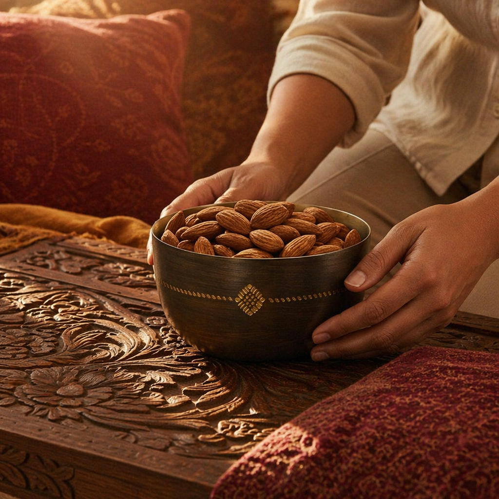 Kanjeevaram Antique Brass Condiment Bowl, The Brass Atelier. Handmade in India by House of Taraasha.