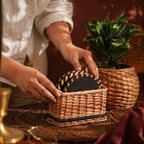 Willow Wicker Coaster Set Kashmir, with Holder, The Brass Atelier. Handmade in India by House of Taraasha.