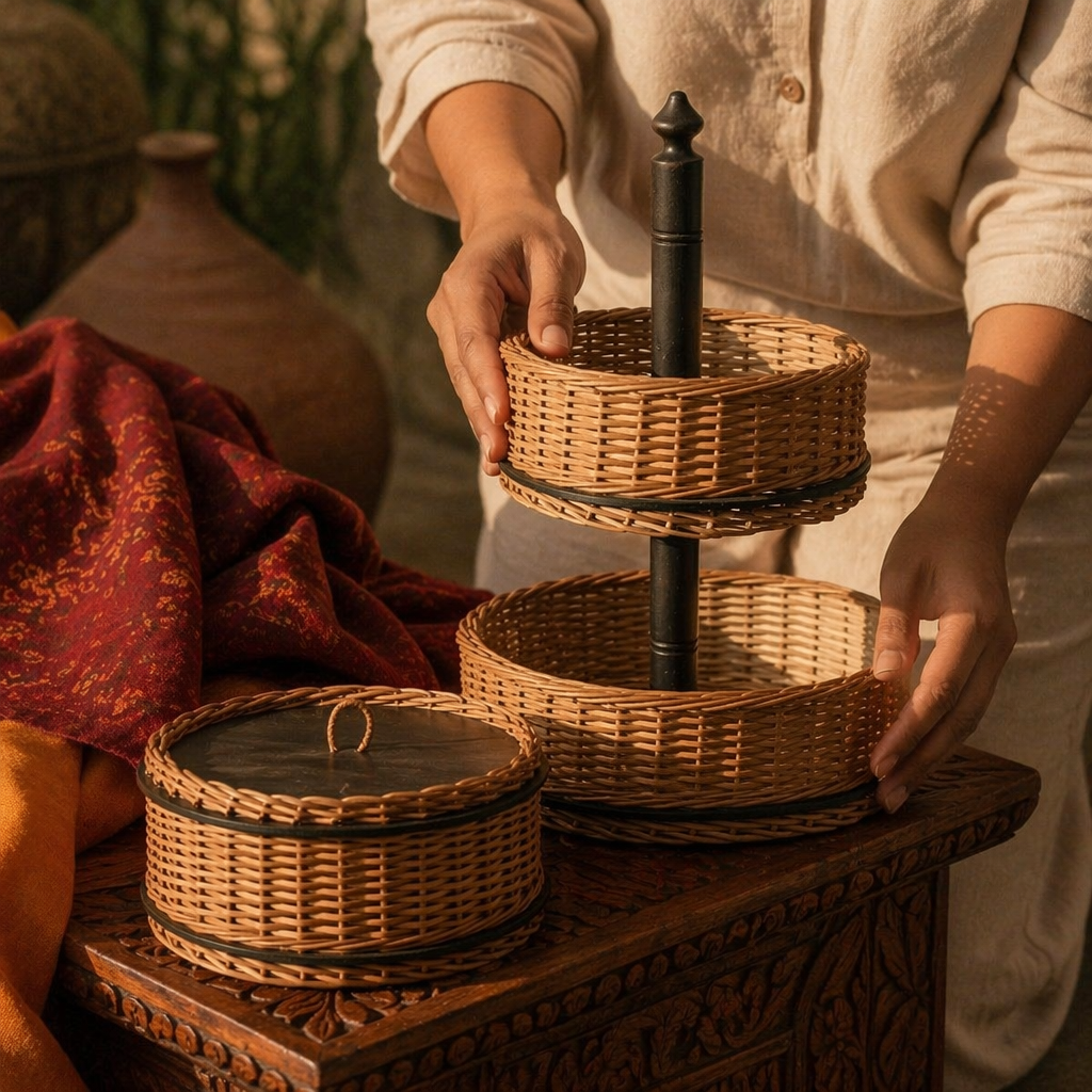 Kashmiri Willow Wicker Storage Box & Fruit Basket, The Wicker House. Handmade in India by House of Taraasha.